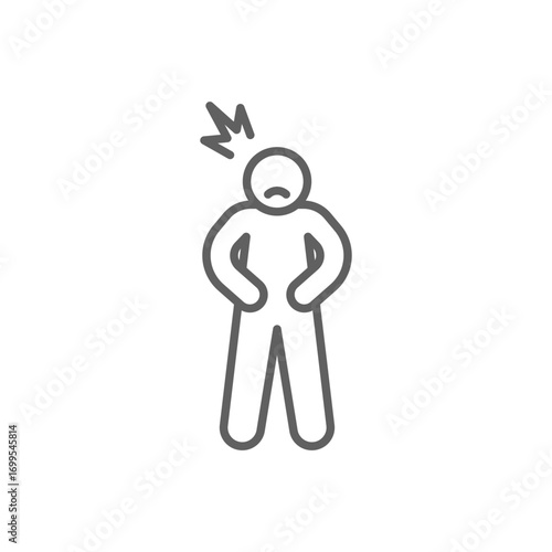 Hungry man icon. Simple outline style. Poor man, hunger, stomach, pain, holding, person, abdominal, adult, constipation, ache, sad people concept. Thin line symbol. Isolated design editable stroke.