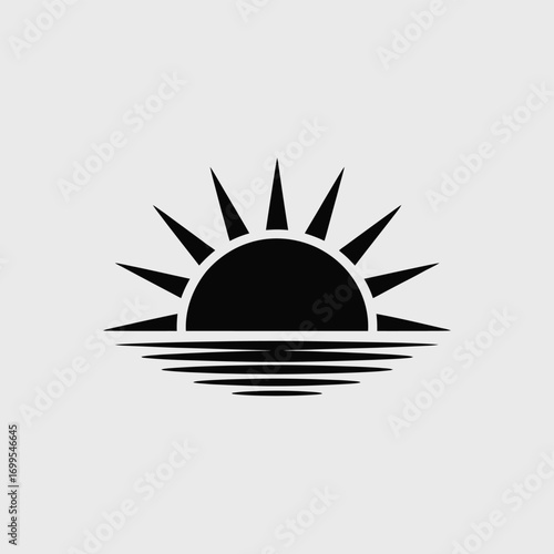 Black sun rising over stylized water sunrise sunset