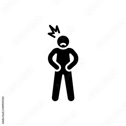 Hungry man icon. Simple glyph style. Poor man, hunger, stomach, pain, holding, person, abdominal, adult, constipation, ache, sad people concept. Silhouette, solid symbol. Isolated design.