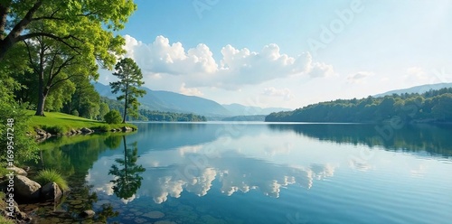 Wallpaper Mural Serene lakeside scene, perfect for relaxation and leisure Calm water reflects the tranquil sky, ideal for a peaceful escape Enjoy nature's beauty , blue, natural beauty Torontodigital.ca