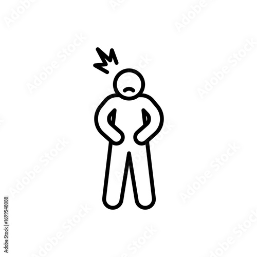 Hungry man icon. Simple outline style. Poor man, hunger, stomach, pain, holding, person, abdominal, adult, constipation, ache, sad people concept. Thin line symbol. Isolated design.