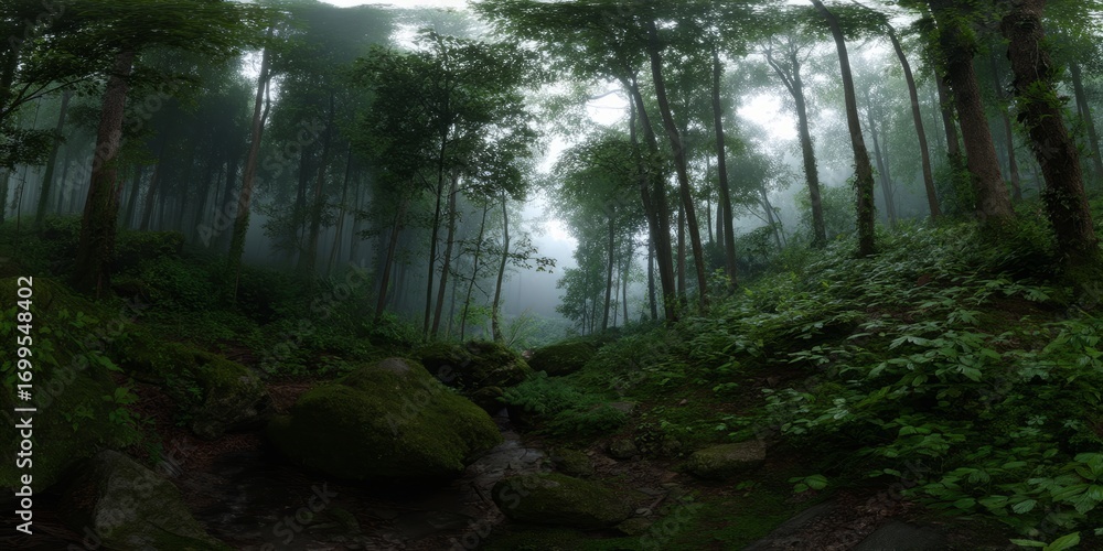 Fototapeta premium Misty forest adventure nature hdr panoramic