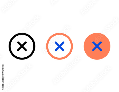 Three Circular Icons Featuring a Cross Mark Symbol