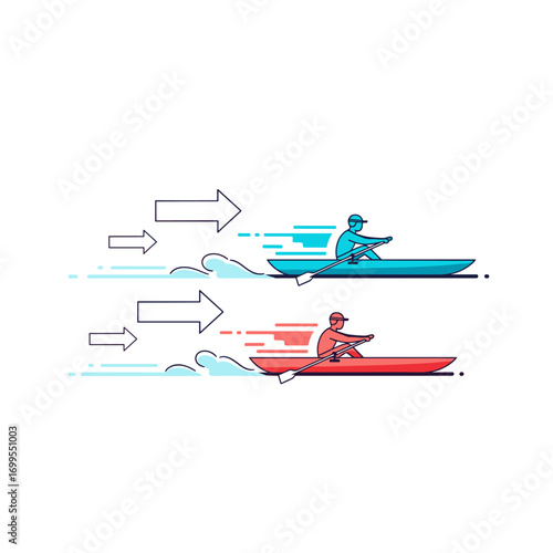 Two athletes competing in a rowing race showcasing speed and determination