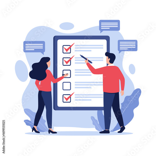 Team collaborating on a checklist to do list for project management and task completion success