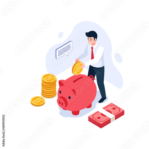 Person saving money by depositing coins into a piggy bank illustrating financial planning and wealth accumulation