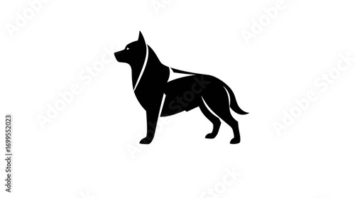 A stylized silhouette of a German Shepherd dog, standing alert, profile view.