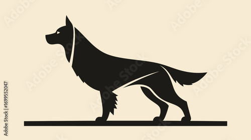 Silhouette of a German Shepherd dog, profile view, standing pose, simple design.