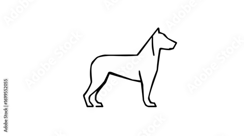 Simple line drawing of a dog standing, profile view, minimalist style.