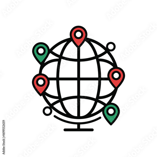 Flat vector Global travel destinations marked on a world map