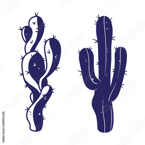 Vector illustration of two simple silhouette cactus plants in a modern minimalist design