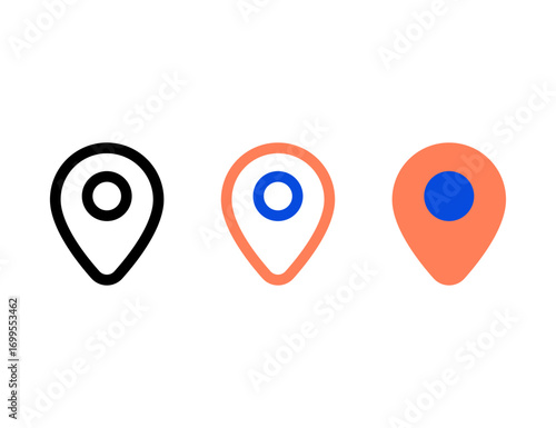 Three Pin Location Icons Outline Filled Outline and Solid