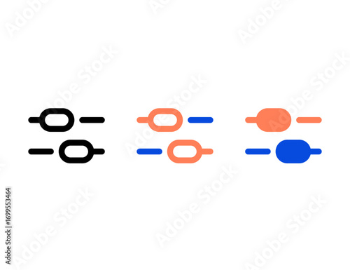 Three Sets of Abstract Oval Shapes with Connecting Lines