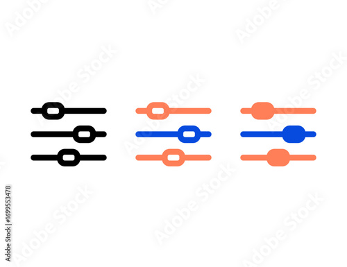 Three Sets of Horizontal Slider Controls with Different Color Schemes