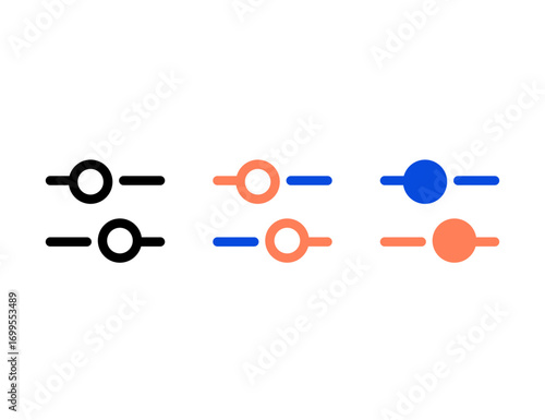 Three sets of minimalist icons representing sliders or controls
