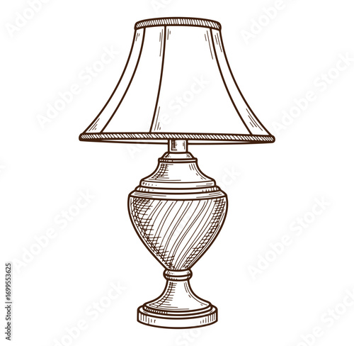 Hand drawn illustration of a vintage table lamp with elegant design and detailed shading