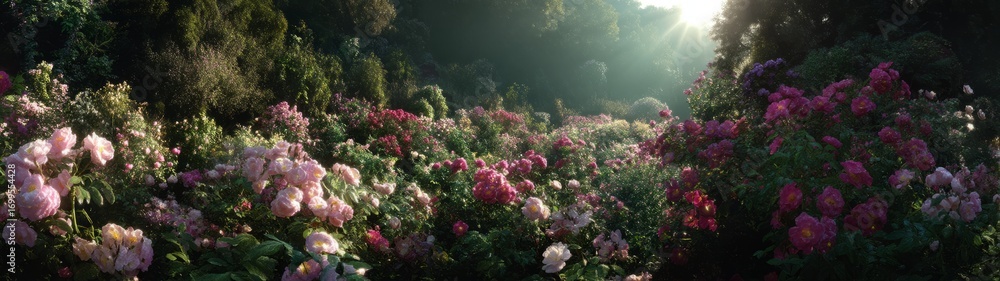 Fototapeta premium Panoramic hdr garden blooms nature hdri view