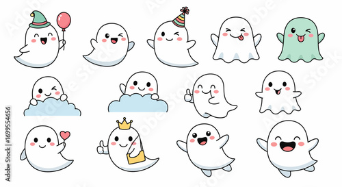 Hand-drawn Cartoon Flying Ghosts A Collection of Cute, Whimsical Ghost Illustrations