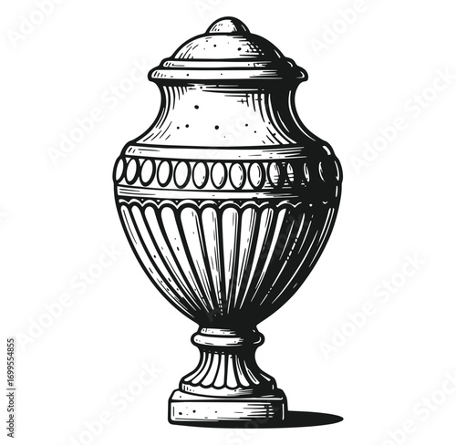 Ornate engraved urn illustration decorative antique vessel isolated on white background