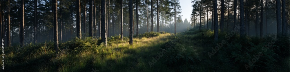 Obraz premium Serene forest path nature hdr panorama view