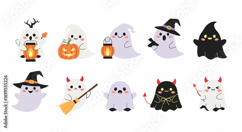 Hand Drawn Cartoon Flying Ghost Spooky Halloween Ghosts Collection