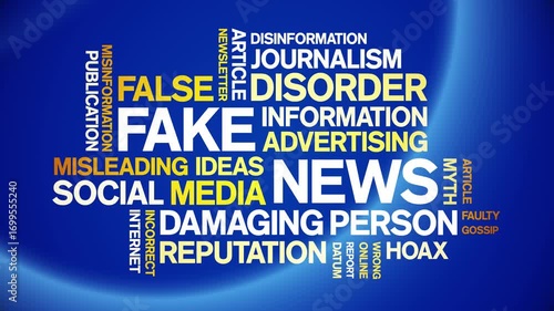 Fake News animated word cloud-text design animation tag kinetic typography seamless loop.