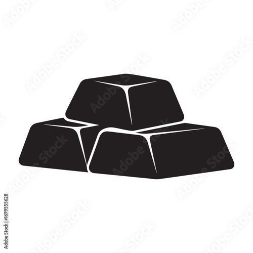 Stack of three black gold bars on a white background