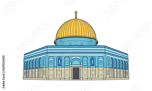 Vector illustration of Dome of the rock mosque for Isra' Mi'raj, islamic history on holy Quran, the night journey and ascension of prophet Muhammad