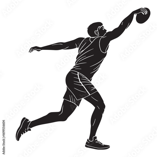 Black discus throw Silhouette Vector, High Quality Illustration on White Background