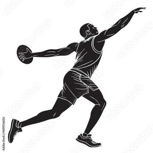 Black discus throw Silhouette Vector, High Quality Illustration on White Background