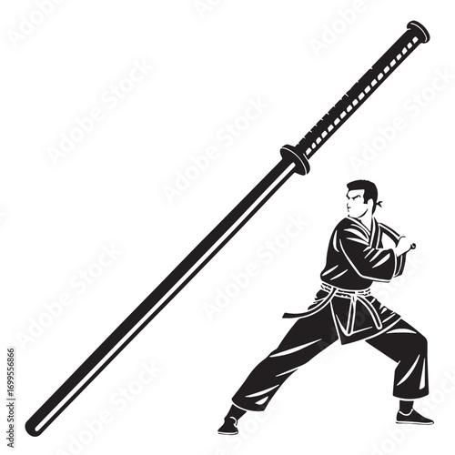 Black eskrima arnis kali philippines weapon bas Silhouette Vector, High Quality Illustration on White Background