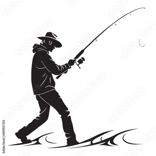 Black fishing Silhouette Vector, High Quality Illustration on White Background