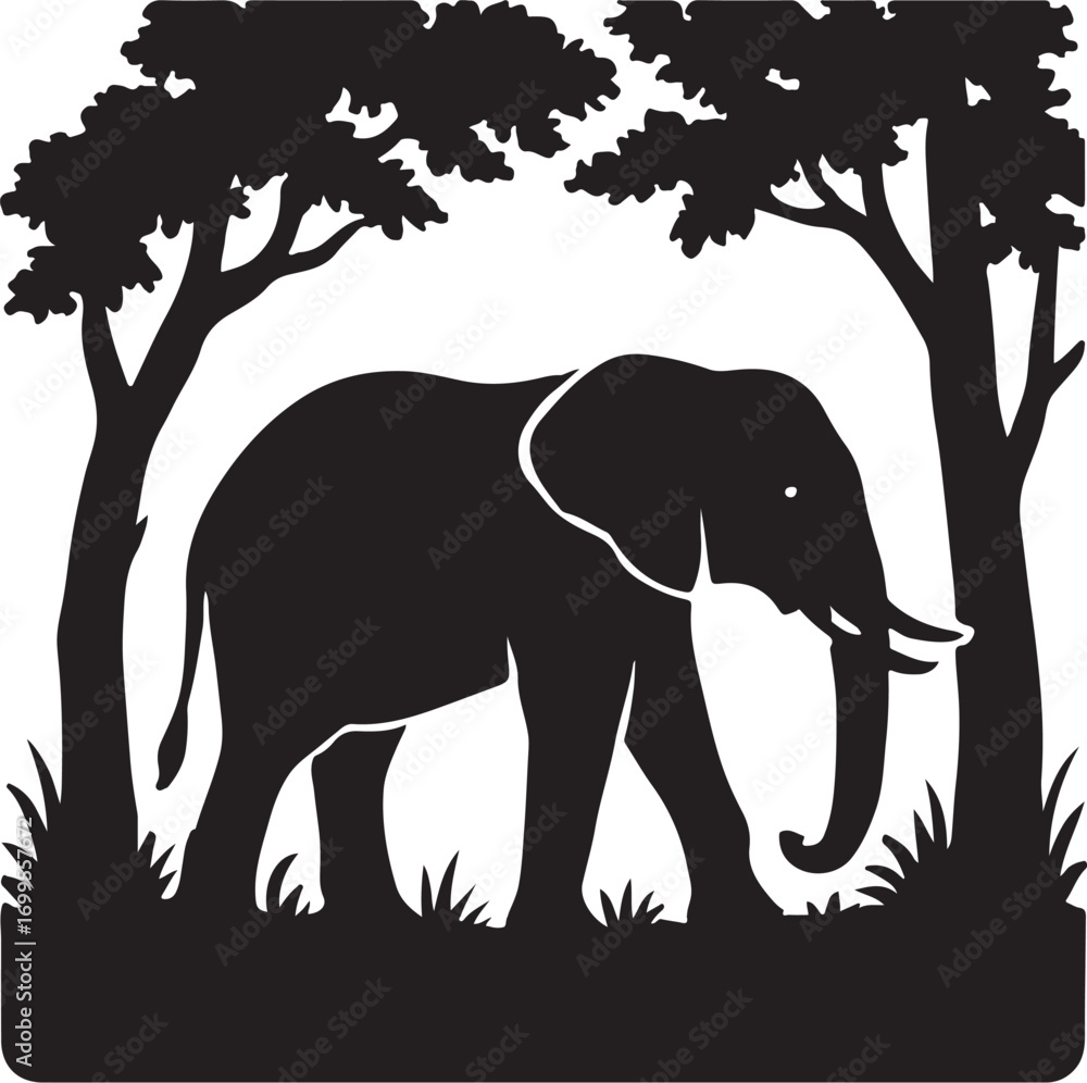 Fototapeta premium PrintSilhouette of an elephant walking through trees in africa