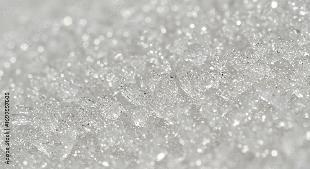 Obraz premium Close-up of Sparkling Ice Crystals Abstract White Background.