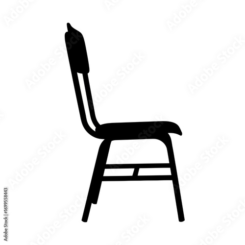 Simple black silhouette of a wooden chair on a white background
