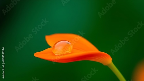 Macro shot of a vibrant orange flower petal with a glistening water droplet.