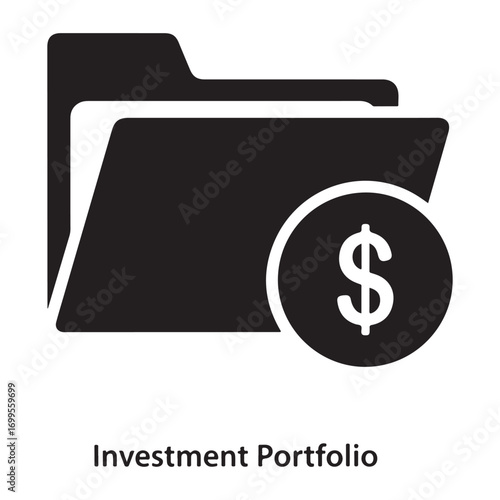 Icon representing a financial investment portfolio with a dollar coin
