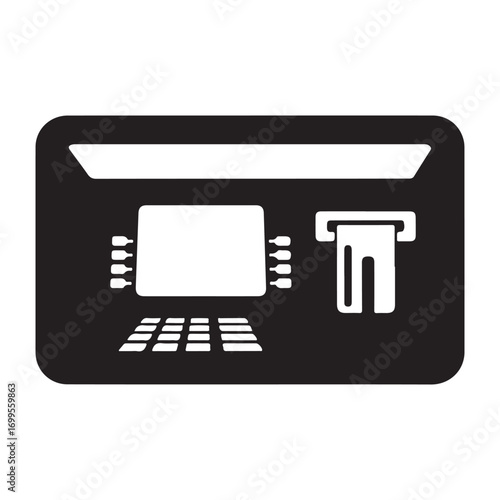 Icon representing an atm machine with a card slot and keypad
