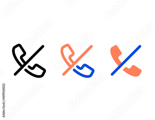 Three stylized icons representing a phone with a diagonal line through it
