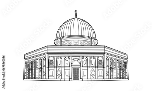 Hand Drawn Sketching Line Vector The Dome Of The Rock Al-Aqsa Mosque Jerusalem Palestine