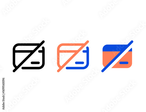 Three Stylized Icons Representing No Credit Card Payment