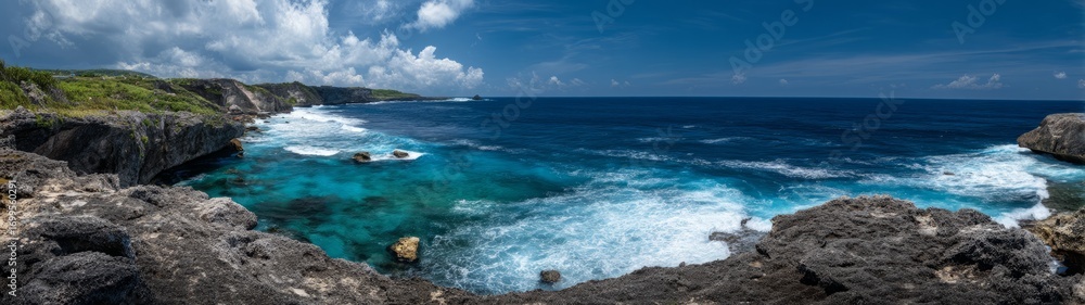 Fototapeta premium Panoramic ocean view coastal cliffs hdr landscape