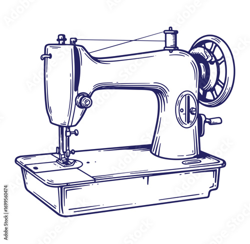 Detailed hand-drawn illustration of a vintage sewing machine perfect for creative projects