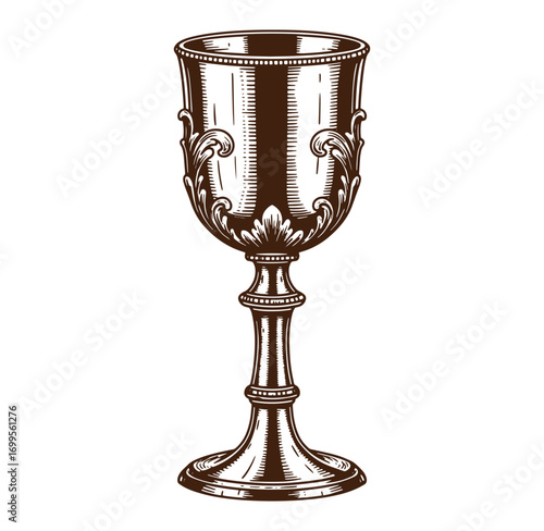 Elegant engraved chalice illustration depicting vintage drinking vessel with ornate details