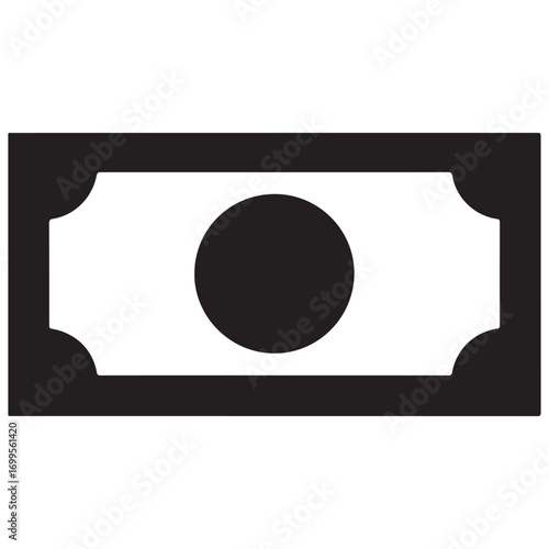 Simple black and white icon of a banknote with a central circle