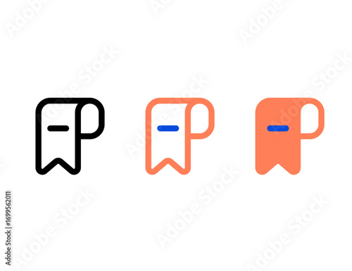 Three stylized ribbon icons with horizontal blue line