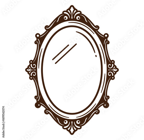 Elegant oval shaped mirror with ornate brown frame decorative vintage design element