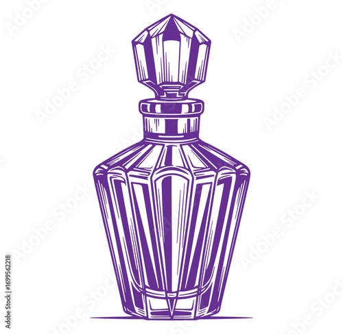 Elegant purple perfume bottle illustration with a decorative stopper design for fashion or beauty concepts