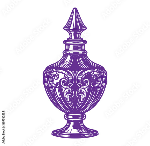 Elegant purple vector illustration of a decorative perfume bottle with ornate design