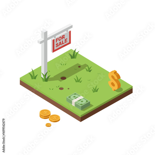 Property for Sale: An Isometric View of Land and Cash